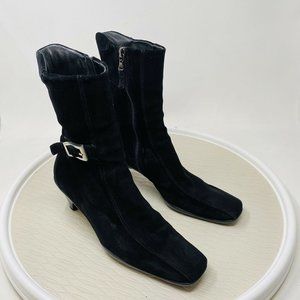 Prada Women Boots EU 35 5 Suede Booties Heel Square Toe Zipper Moto Buckle Italy